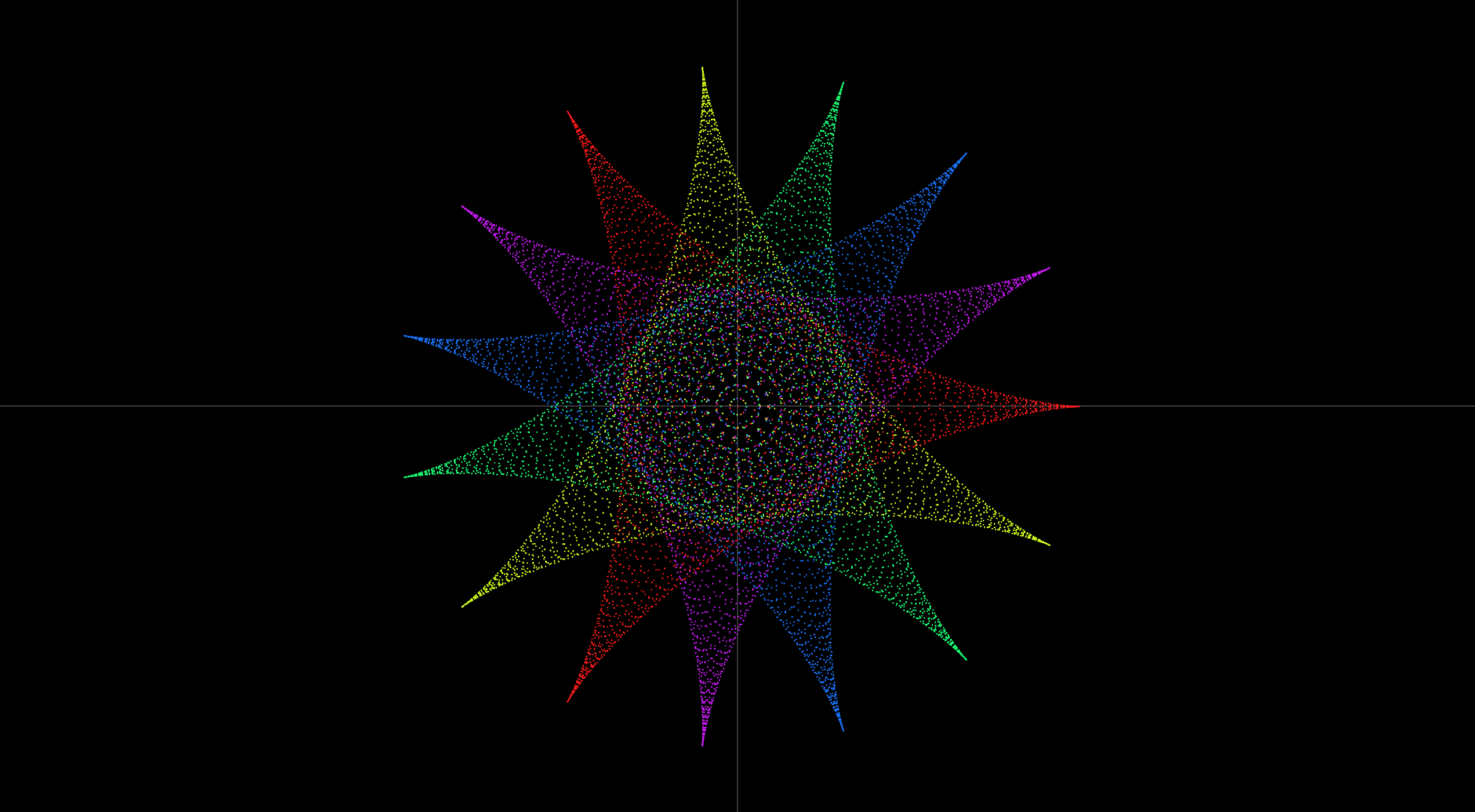 Colored points form a many-pointed star with sweeping curved edges